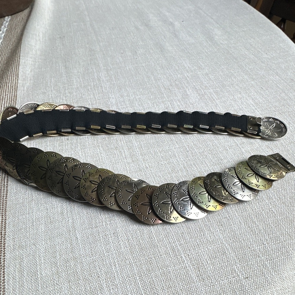 Women's Wide Stretch Fashion Belt Black Elastic Gold/Silver Sand Dollar Buckle